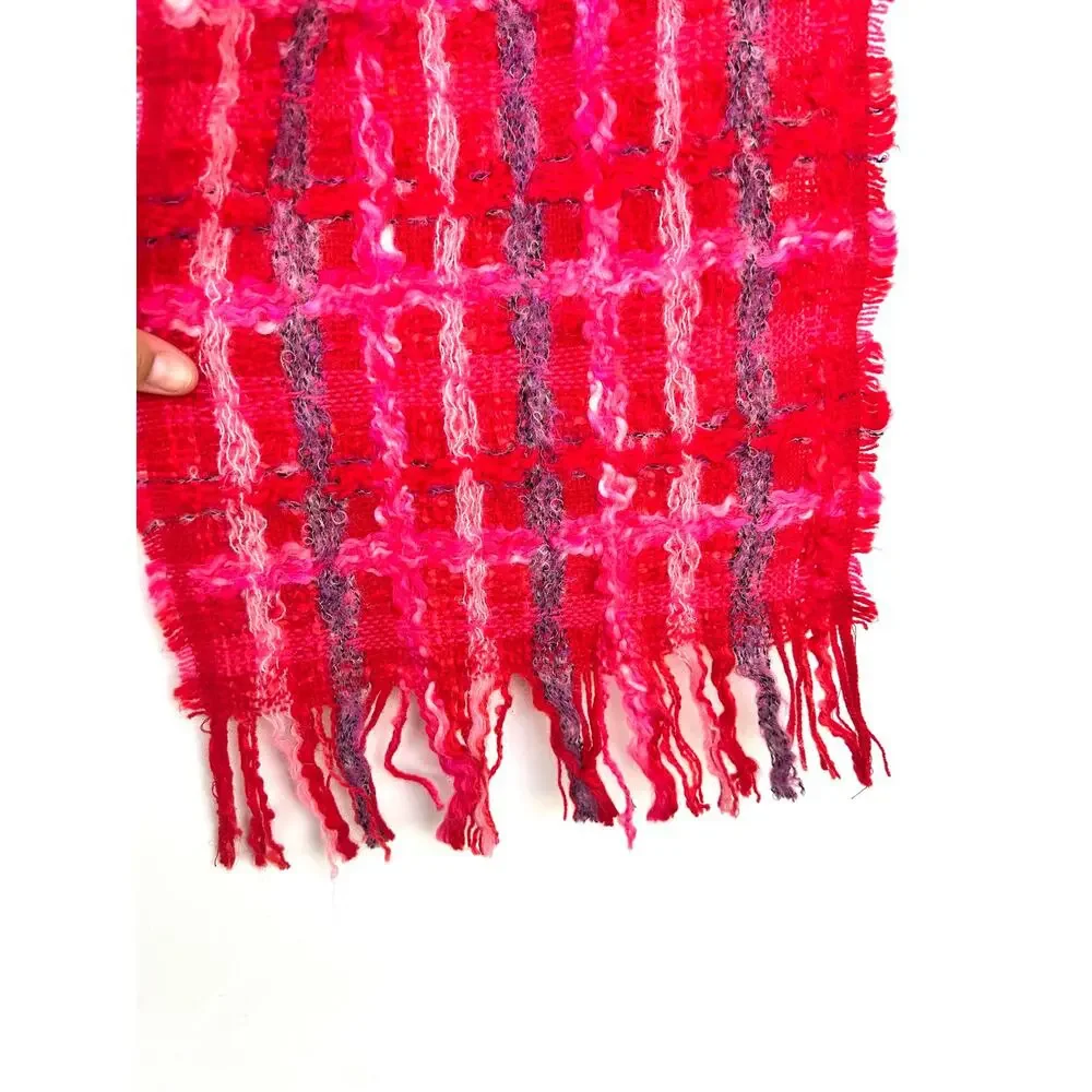 Kate Spade Live Colorfully Oversized Scarf Designer Knit Pink Fringe Wool Mohair